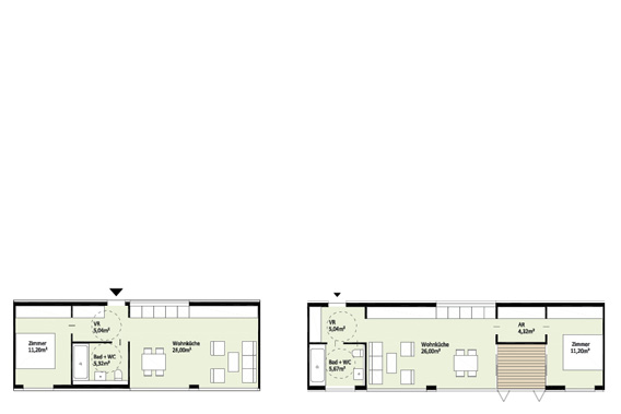 Wohnungstypen: 2-Zimmer-Wohnung (straßenseitig, 48m²), Variante mit Loggia (52m²)